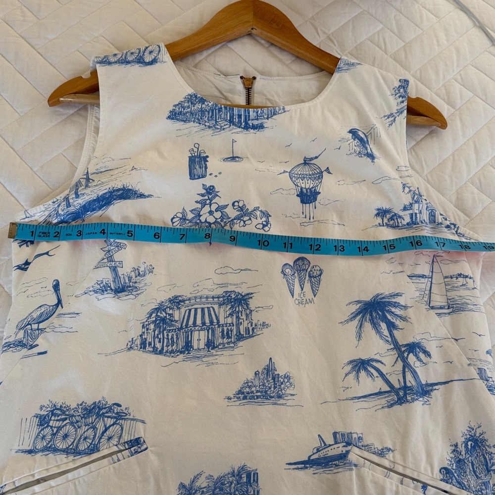 SARA CAMPBELL Nantucket Toile Blue Dress Size Medium - Picture 7 of 10